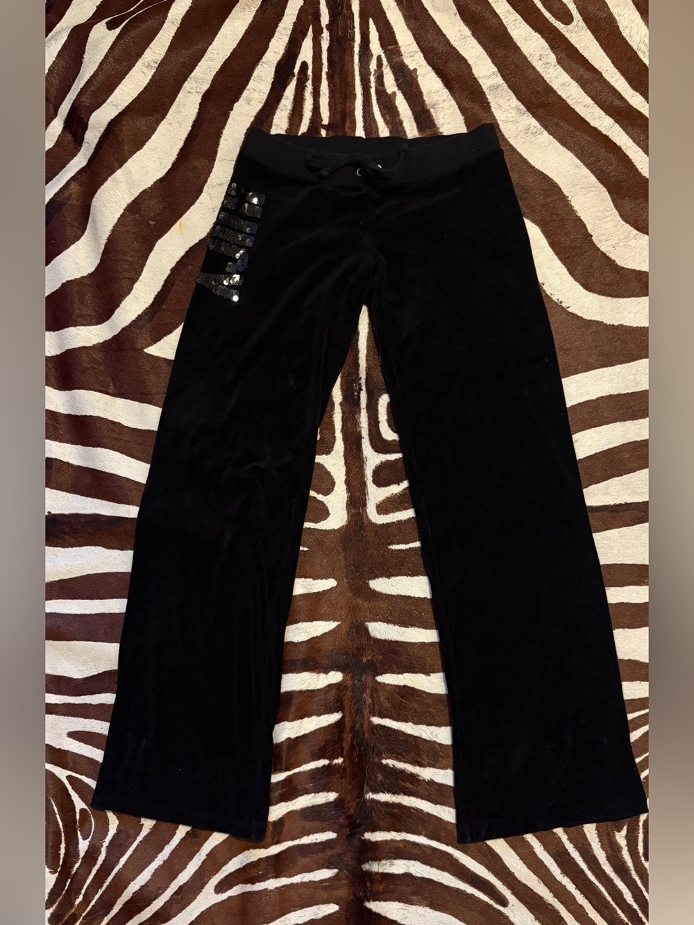 Juicy Couture Black Velour Track Pants with Sequin Detail